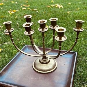 Vintage Solid Brass Mid Century Candelabra  | Menorah 7 Arm Candle Holder